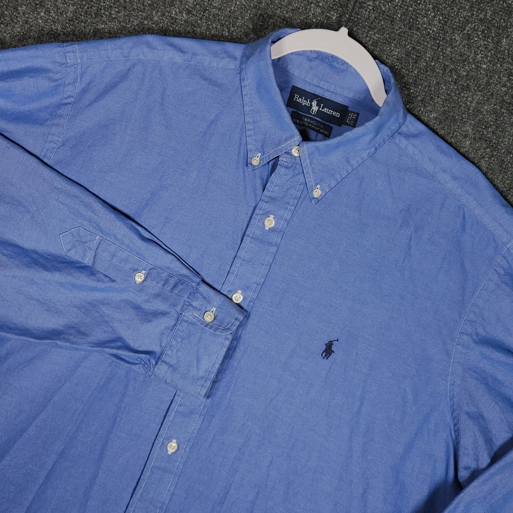 Ralph Lauren Men’s 17-35 Yarmouth Blue Solid Cotton Oxford Button-Down Shirt